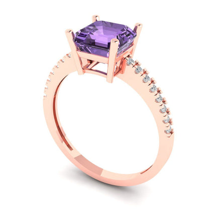 2.7 cttw Simulated Alexandrite Solitaire with Zirconia Simulated Diamond Accents Engagement Ring - Solid Rose Gold (VVS1, Asscher Cut,6.5mm)