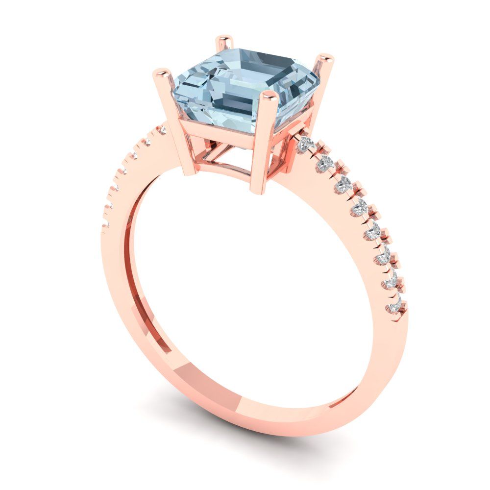 2.7 cttw Natural Sky Blue Topaz Solitaire with Zirconia Simulated Diamond Accents Engagement Ring - Solid Gold (Asscher Cut,6.5mm)
