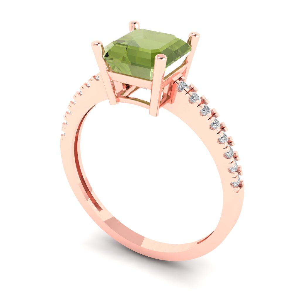 2.7 cttw Natural Peridot Solitaire with Zirconia Simulated Diamond Accents Engagement Ring - Solid Gold (Asscher Cut,6.5mm)