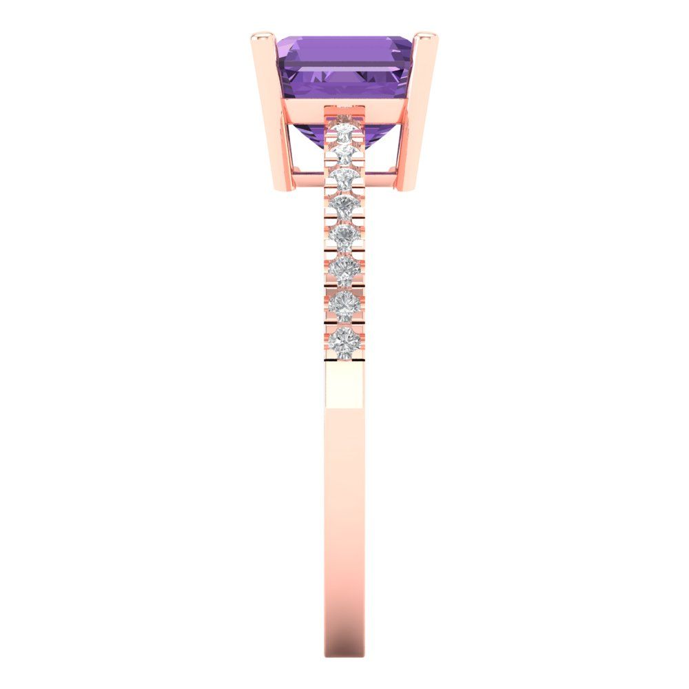 2.7 cttw Simulated Alexandrite Solitaire with Zirconia Simulated Diamond Accents Engagement Ring - Solid Rose Gold (VVS1, Asscher Cut,6.5mm)