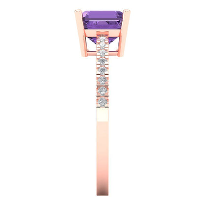 2.7 cttw Simulated Alexandrite Solitaire with Zirconia Simulated Diamond Accents Engagement Ring - Solid Rose Gold (VVS1, Asscher Cut,6.5mm)