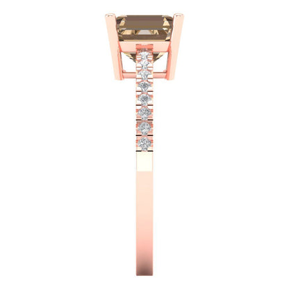 2.7 cttw Yellow Moissanite Solitaire with Zirconia Simulated Diamond Accents Engagement Ring - Solid Gold (Asscher Cut,6.5mm)