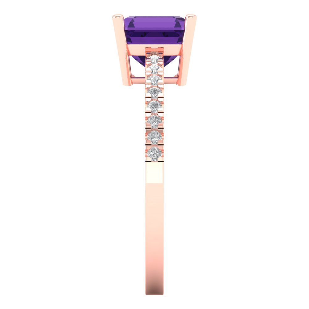 2.7 cttw Natural Amethyst Solitaire with Zirconia Simulated Diamond Accents Engagement Ring - Solid Gold (Asscher Cut,6.5mm)