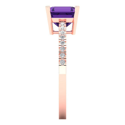 2.7 cttw Natural Amethyst Solitaire with Zirconia Simulated Diamond Accents Engagement Ring - Solid Gold (Asscher Cut,6.5mm)