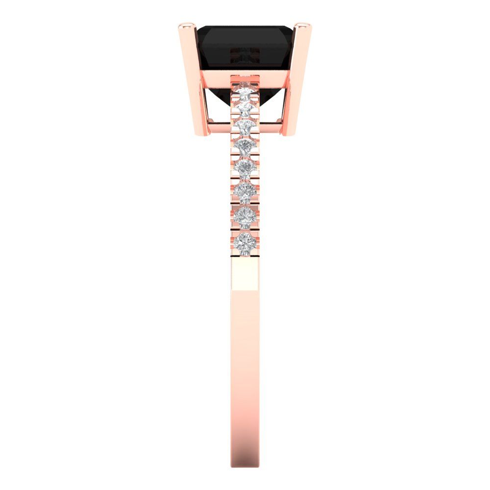 2.7 cttw Natural Onyx Solitaire with Zirconia Simulated Diamond Accents Engagement Ring - Solid Rose Gold (VVS1, Asscher Cut,6.5mm)