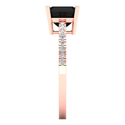 2.7 cttw Natural Onyx Solitaire with Zirconia Simulated Diamond Accents Engagement Ring - Solid Rose Gold (VVS1, Asscher Cut,6.5mm)