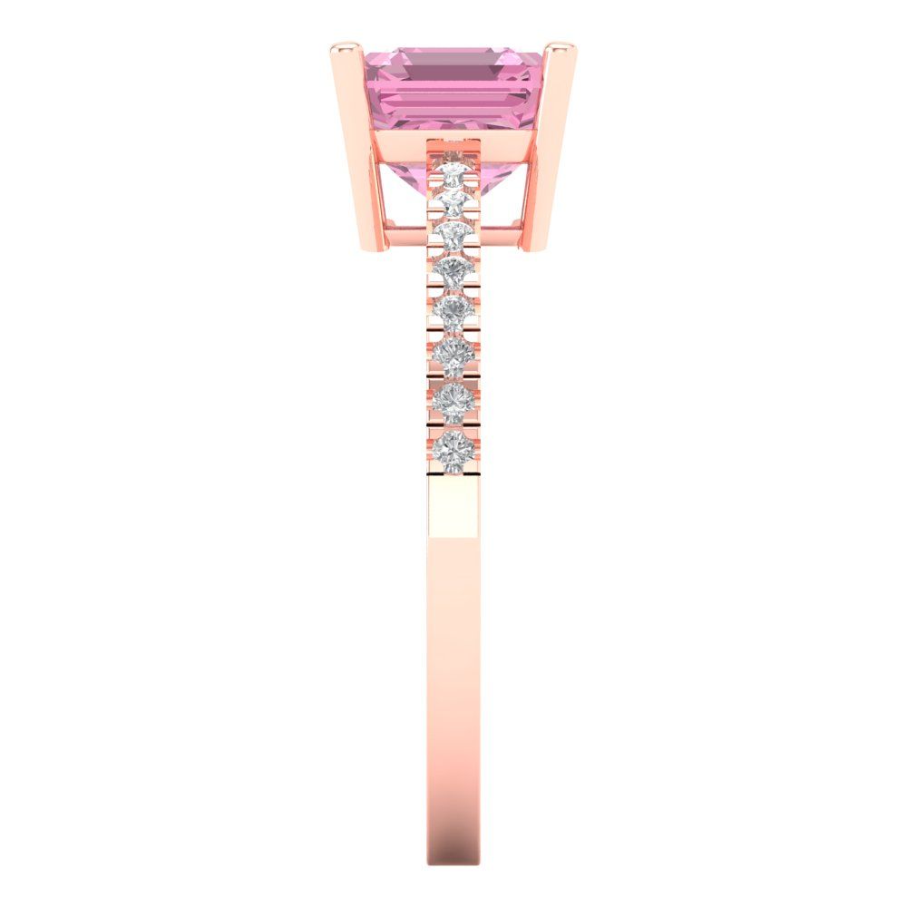 2.7 cttw Zirconia Simulated Pink Diamond Solitaire with Zirconia Simulated Diamond Accents Engagement Ring - Solid Gold (VVS1, Asscher Cut,6.5mm)