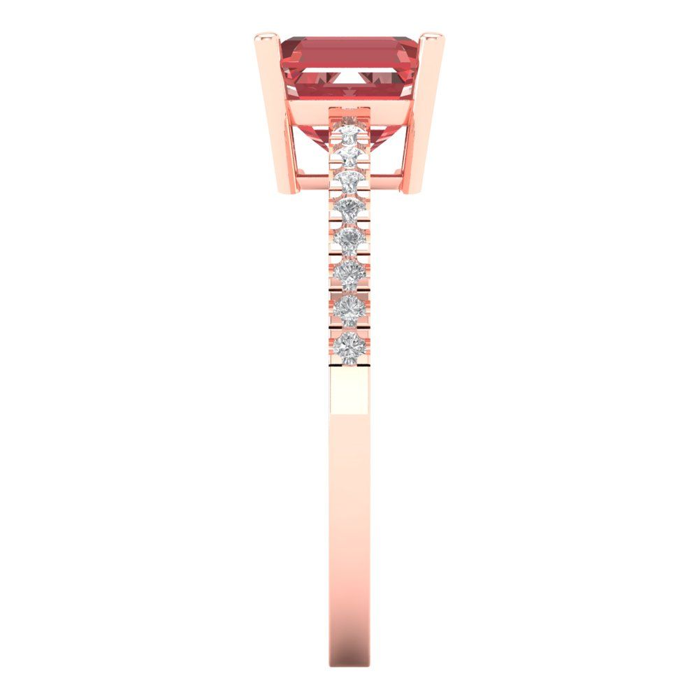 2.7 cttw Natural Garnet Solitaire with Zirconia Simulated Diamond Accents Engagement Ring - Solid Rose Gold (VVS1, Asscher Cut,6.5mm)