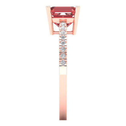2.7 cttw Natural Garnet Solitaire with Zirconia Simulated Diamond Accents Engagement Ring - Solid Rose Gold (VVS1, Asscher Cut,6.5mm)