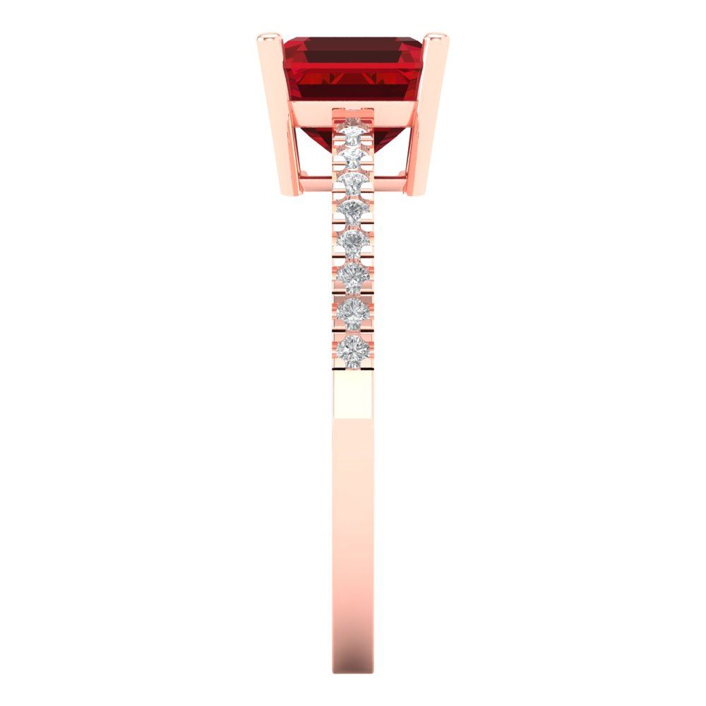 2.7 cttw Simulated Ruby Solitaire with Zirconia Simulated Diamond Accents Engagement Ring - Solid Rose Gold (VVS1, Asscher Cut,6.5mm)