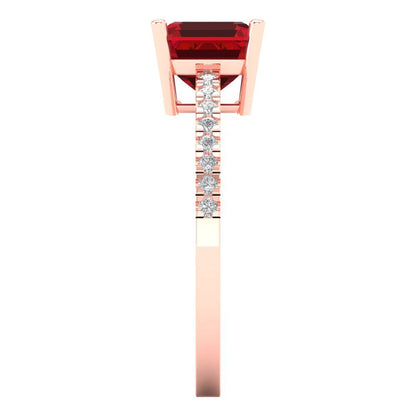 2.7 cttw Simulated Ruby Solitaire with Zirconia Simulated Diamond Accents Engagement Ring - Solid Rose Gold (VVS1, Asscher Cut,6.5mm)