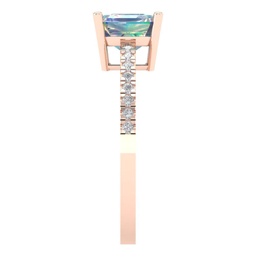 2.7 cttw Blue Moissanite Solitaire with Zirconia Simulated Diamond Accents Engagement Ring - Solid Gold (Asscher Cut,6.5mm)