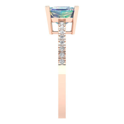 2.7 cttw Blue Moissanite Solitaire with Zirconia Simulated Diamond Accents Engagement Ring - Solid Gold (Asscher Cut,6.5mm)