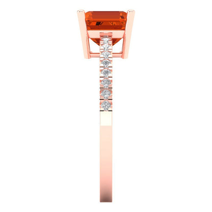 2.7 cttw Zirconia Simulated Red Diamond Solitaire with Zirconia Simulated Diamond Accents Engagement Ring - Solid Gold (VVS1, Asscher Cut,6.5mm)