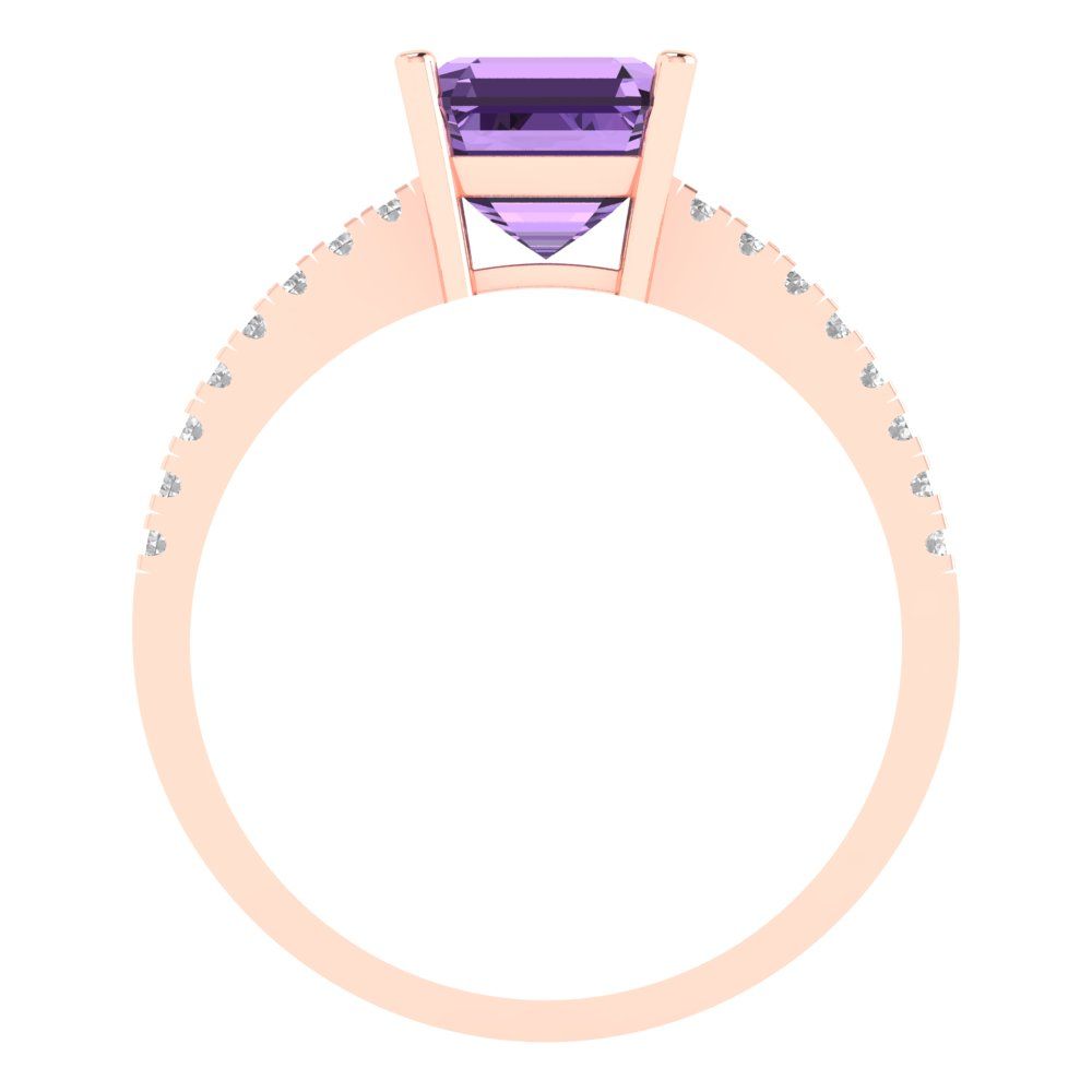 2.7 cttw Simulated Alexandrite Solitaire with Zirconia Simulated Diamond Accents Engagement Ring - Solid Rose Gold (VVS1, Asscher Cut,6.5mm)