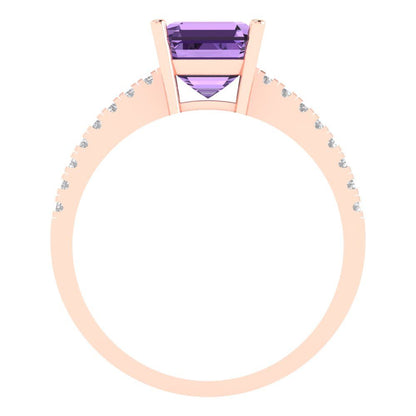 2.7 cttw Simulated Alexandrite Solitaire with Zirconia Simulated Diamond Accents Engagement Ring - Solid Rose Gold (VVS1, Asscher Cut,6.5mm)