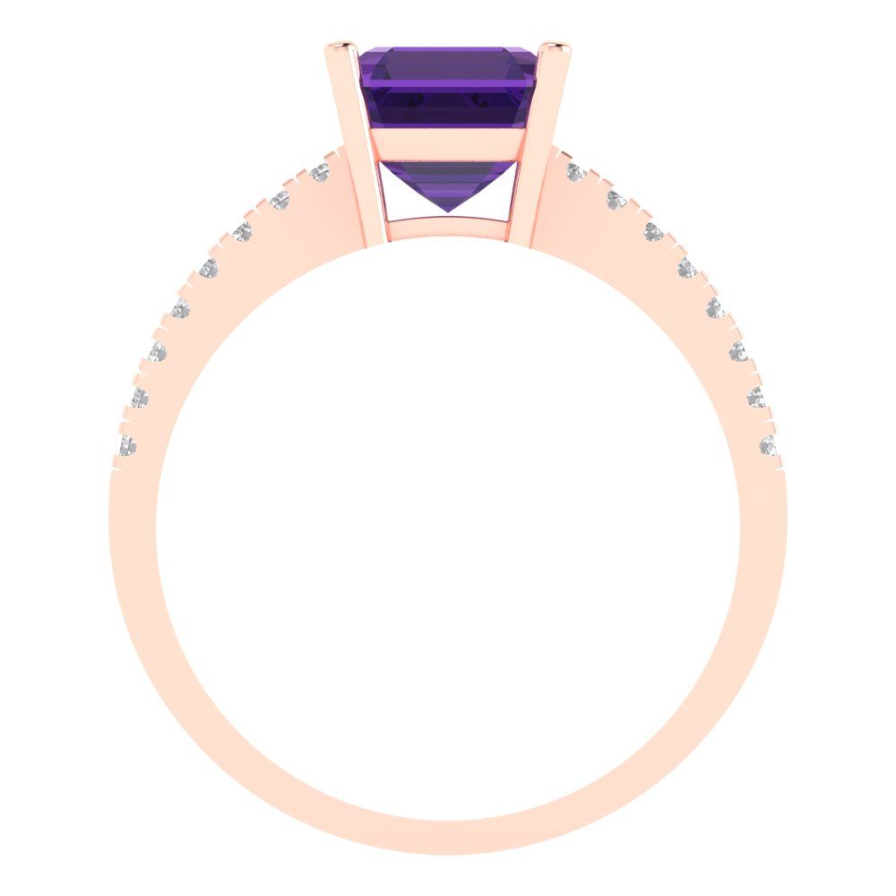 2.7 cttw Natural Amethyst Solitaire with Zirconia Simulated Diamond Accents Engagement Ring - Solid Gold (Asscher Cut,6.5mm)