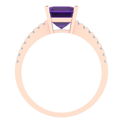 2.7 cttw Natural Amethyst Solitaire with Zirconia Simulated Diamond Accents Engagement Ring - Solid Gold (Asscher Cut,6.5mm)