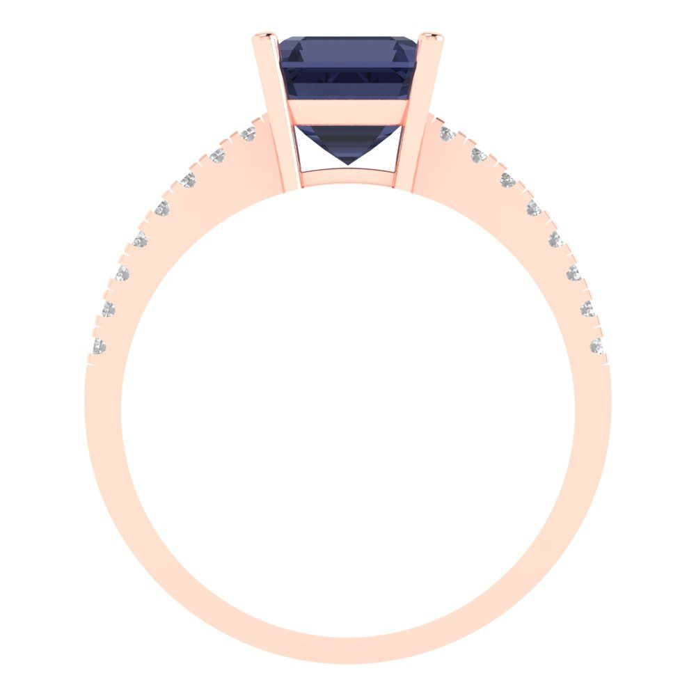 2.7 cttw Simulated Blue Sapphire Solitaire with Zirconia Simulated Diamond Accents Engagement Ring - Solid Gold (Asscher Cut,6.5mm)