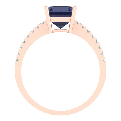 2.7 cttw Simulated Blue Sapphire Solitaire with Zirconia Simulated Diamond Accents Engagement Ring - Solid Gold (Asscher Cut,6.5mm)