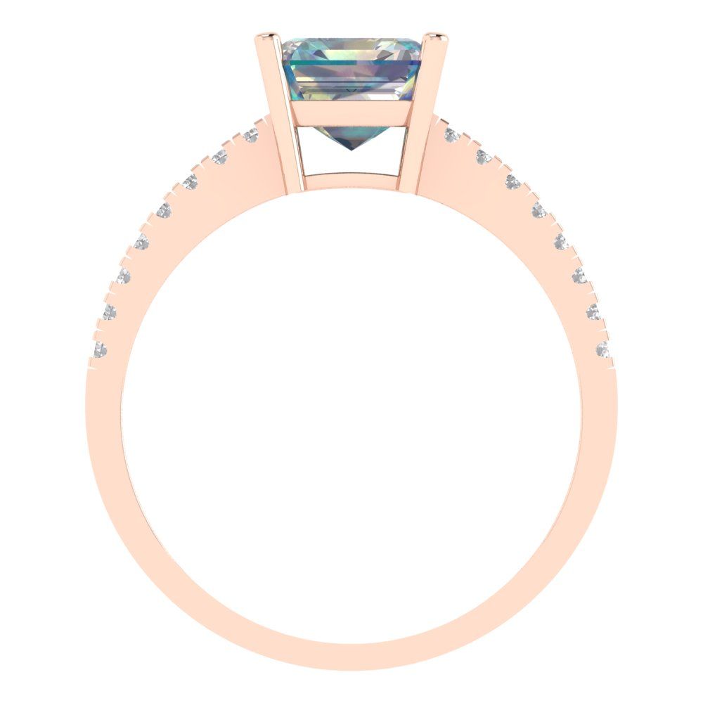 2.7 cttw Blue Moissanite Solitaire with Zirconia Simulated Diamond Accents Engagement Ring - Solid Gold (Asscher Cut,6.5mm)