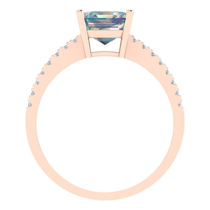 2.7 cttw Blue Moissanite Solitaire with Zirconia Simulated Diamond Accents Engagement Ring - Solid Gold (Asscher Cut,6.5mm)