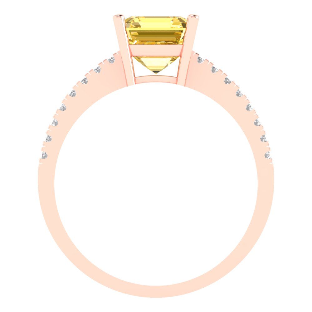 2.7 cttw Natural Citrine Solitaire with Zirconia Simulated Diamond Accents Engagement Ring - Solid Gold (Asscher Cut,6.5mm)