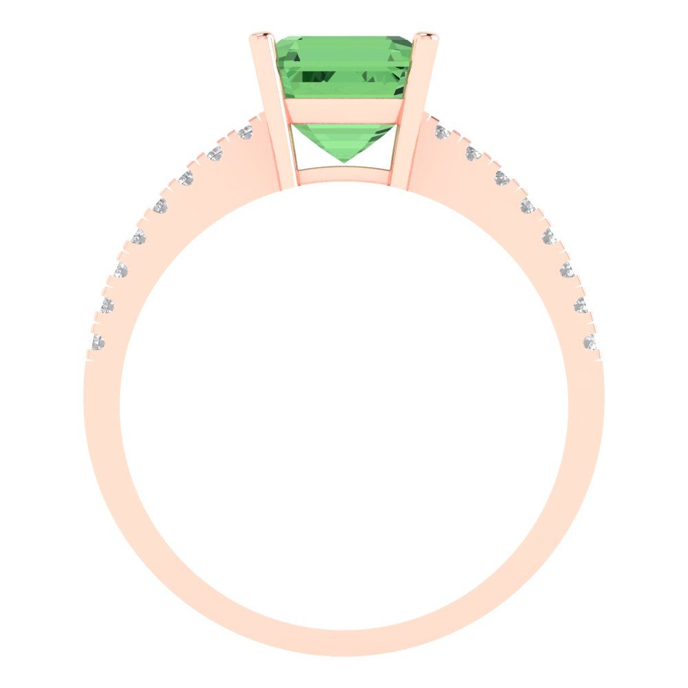 2.7 cttw Zirconia Simulated Green Diamond Solitaire with Zirconia Simulated Diamond Accents Engagement Ring - Solid Gold (VVS1, Asscher Cut,6.5mm)