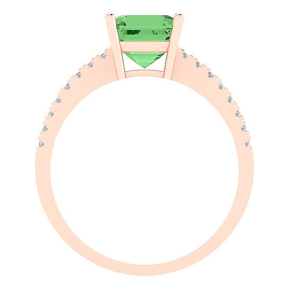 2.7 cttw Zirconia Simulated Green Diamond Solitaire with Zirconia Simulated Diamond Accents Engagement Ring - Solid Gold (VVS1, Asscher Cut,6.5mm)