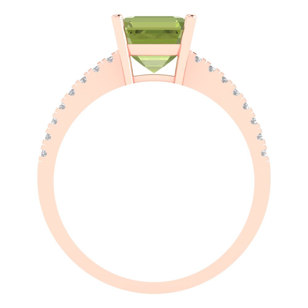 2.7 cttw Natural Peridot Solitaire with Zirconia Simulated Diamond Accents Engagement Ring - Solid Gold (Asscher Cut,6.5mm)