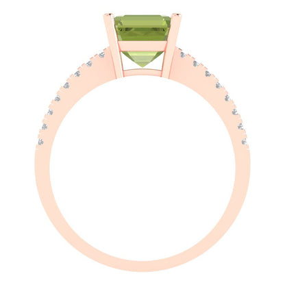 2.7 cttw Natural Peridot Solitaire with Zirconia Simulated Diamond Accents Engagement Ring - Solid Gold (Asscher Cut,6.5mm)