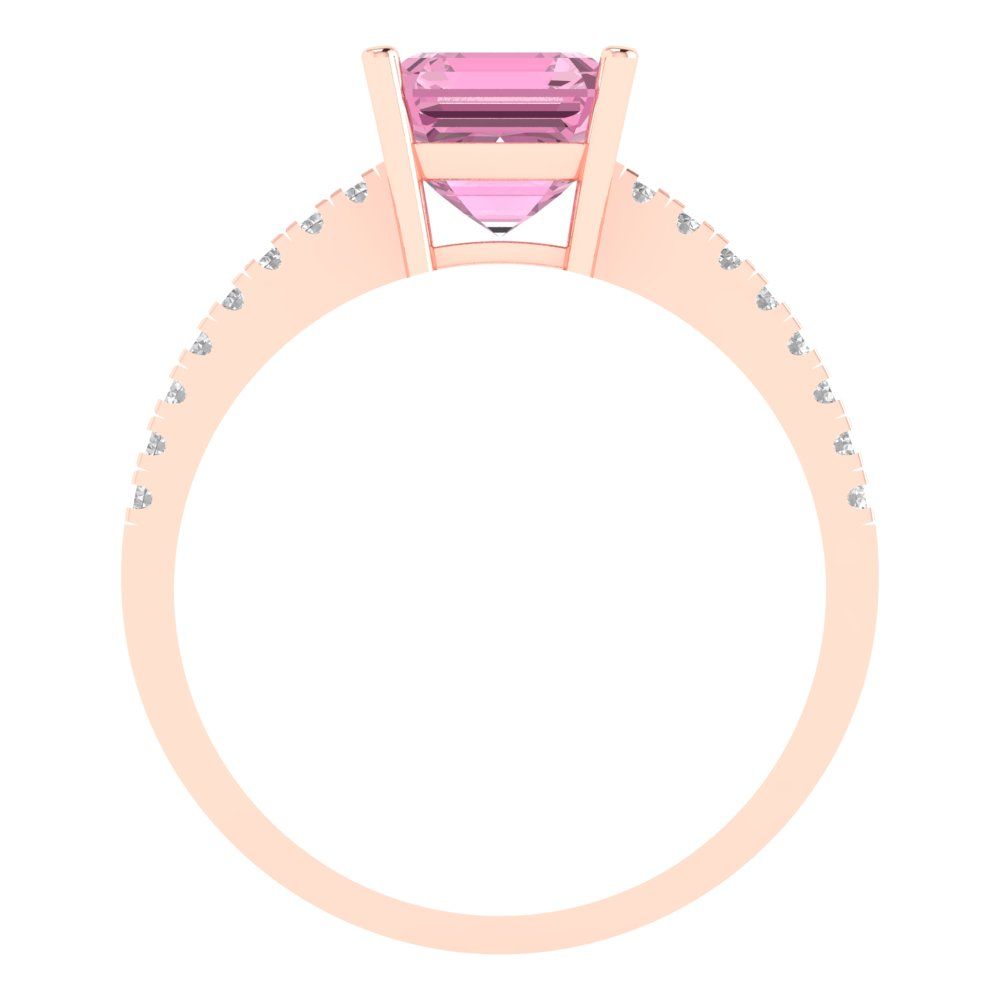 2.7 cttw Zirconia Simulated Pink Diamond Solitaire with Zirconia Simulated Diamond Accents Engagement Ring - Solid Gold (VVS1, Asscher Cut,6.5mm)