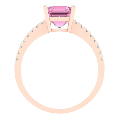 2.7 cttw Zirconia Simulated Pink Diamond Solitaire with Zirconia Simulated Diamond Accents Engagement Ring - Solid Gold (VVS1, Asscher Cut,6.5mm)