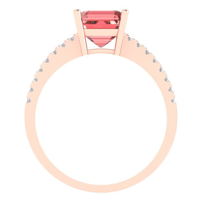 2.7 cttw Natural Garnet Solitaire with Zirconia Simulated Diamond Accents Engagement Ring - Solid Rose Gold (VVS1, Asscher Cut,6.5mm)