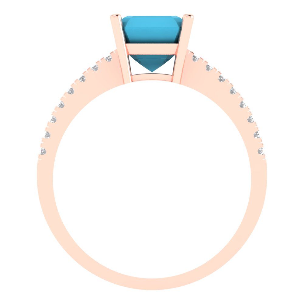 2.7 cttw Simulated Turquoise Solitaire with Zirconia Simulated Diamond Accents Engagement Ring - Solid Gold (Asscher Cut,6.5mm)