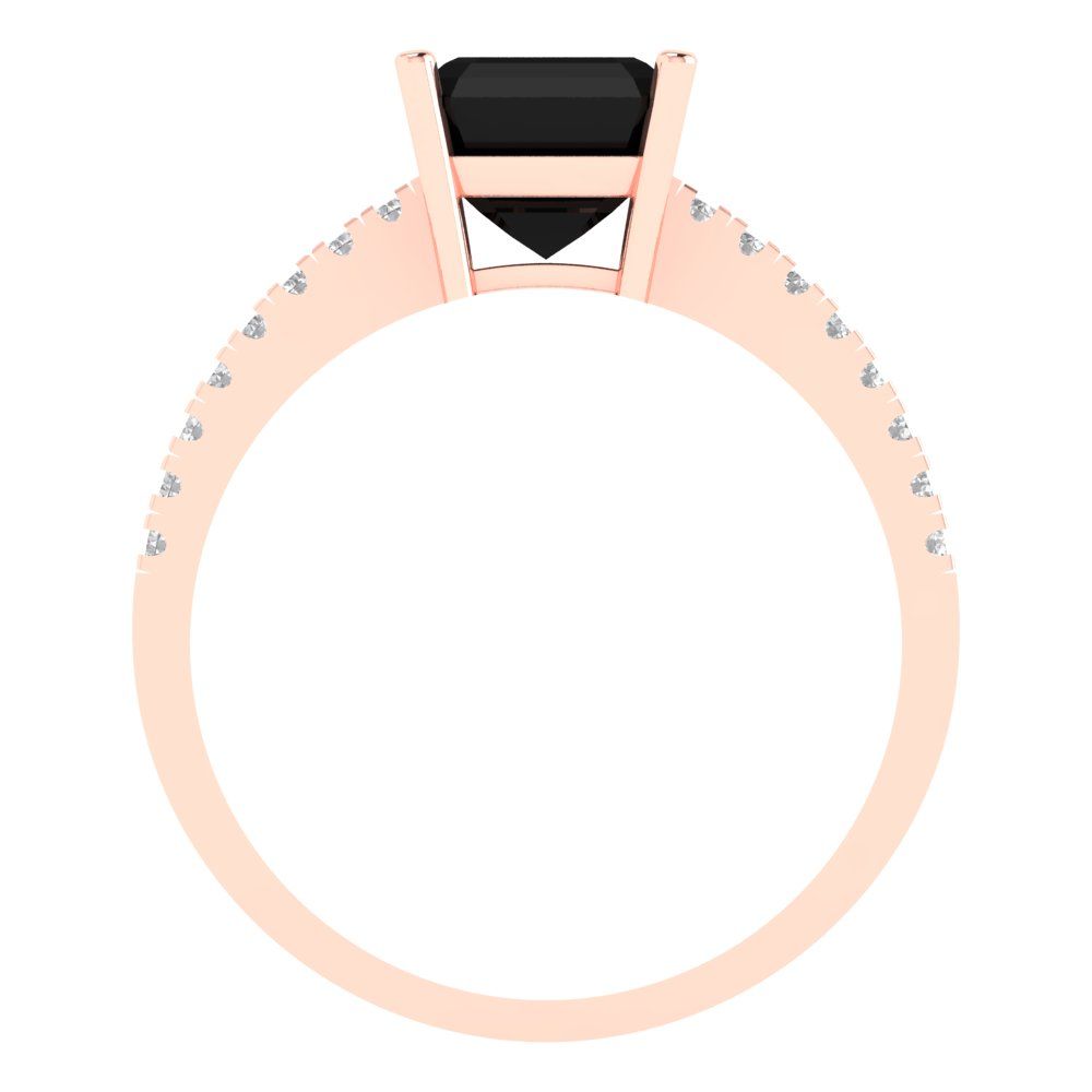 2.7 cttw Natural Onyx Solitaire with Zirconia Simulated Diamond Accents Engagement Ring - Solid Rose Gold (VVS1, Asscher Cut,6.5mm)