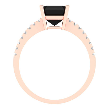 2.7 cttw Natural Onyx Solitaire with Zirconia Simulated Diamond Accents Engagement Ring - Solid Rose Gold (VVS1, Asscher Cut,6.5mm)