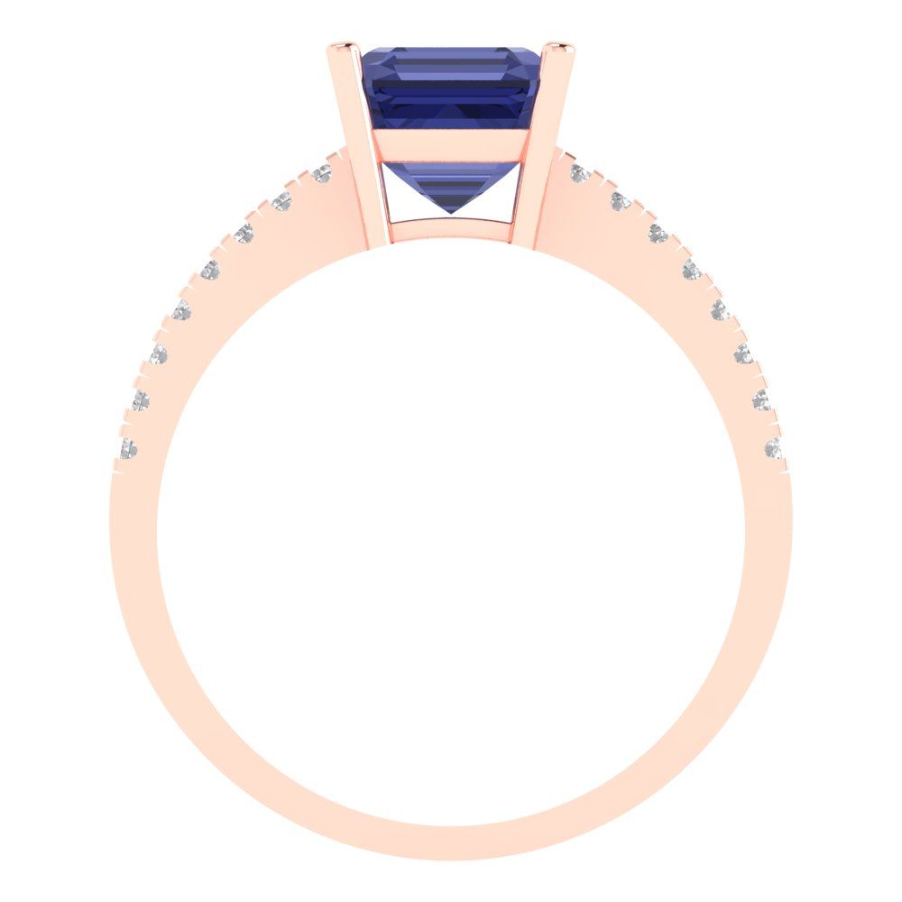 2.7 cttw Simulated Tanzanite Solitaire with Zirconia Simulated Diamond Accents Engagement Ring - Solid Gold (Asscher Cut,6.5mm)