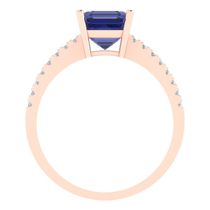 2.7 cttw Simulated Tanzanite Solitaire with Zirconia Simulated Diamond Accents Engagement Ring - Solid Gold (Asscher Cut,6.5mm)