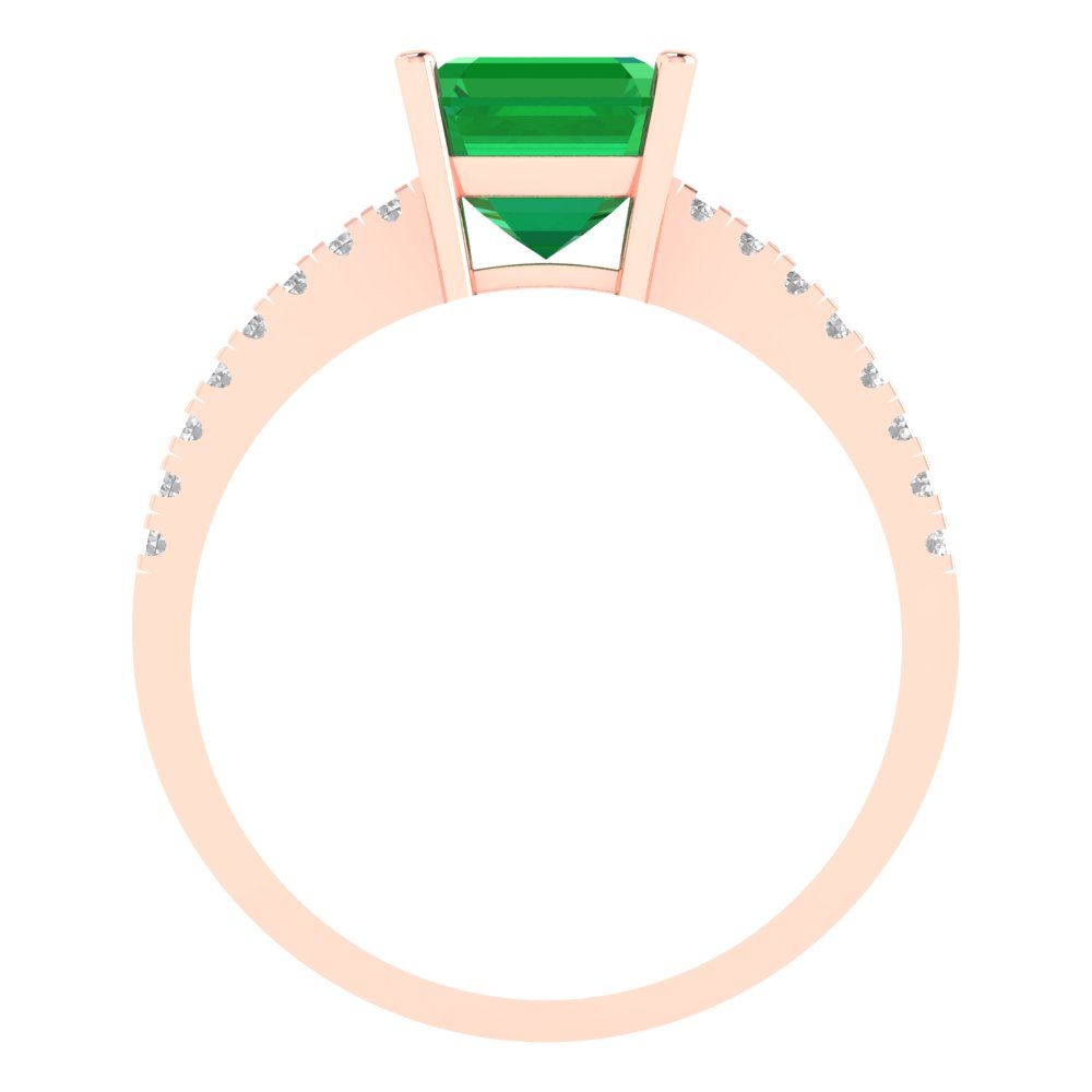 2.7 cttw Simulated Emerald Solitaire with Zirconia Simulated Diamond Accents Engagement Ring - Solid Gold (Asscher Cut,6.5mm)