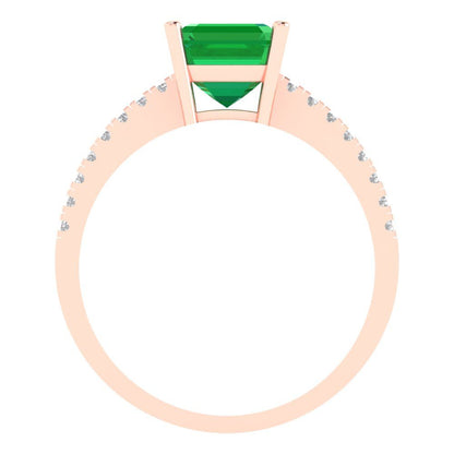 2.7 cttw Simulated Emerald Solitaire with Zirconia Simulated Diamond Accents Engagement Ring - Solid Gold (Asscher Cut,6.5mm)