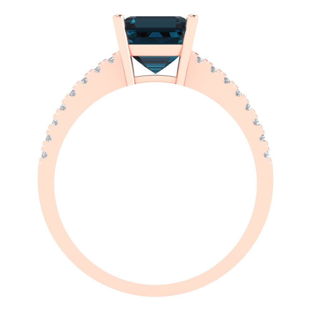 2.7 cttw Natural London Blue Topaz Solitaire with Zirconia Simulated Diamond Accents Engagement Ring - Solid Gold (Asscher Cut,6.5mm)