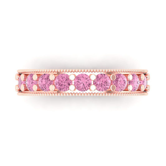 0.81 cttw Simulated Pink Diamond Round Cut Rose Gold Eternity Wedding Band