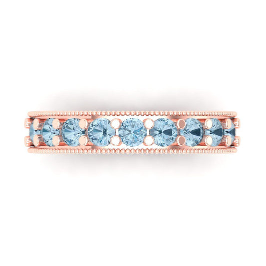 0.81 cttw Natural Sky Blue Topaz Round Cut Rose Gold Eternity Wedding Band