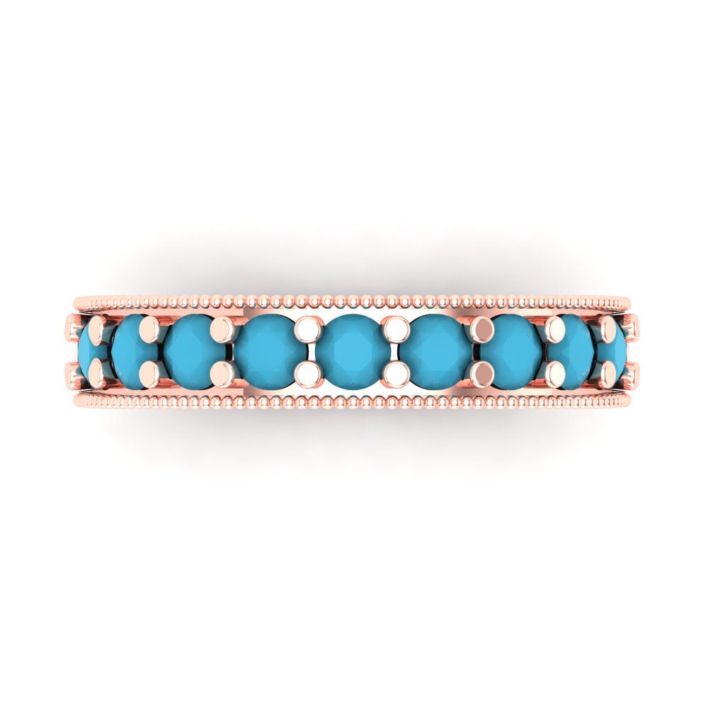 0.81 cttw Simulated Turquoise Round Cut Rose Gold Eternity Wedding Band