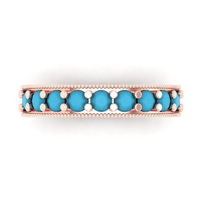 0.81 cttw Simulated Turquoise Round Cut Rose Gold Eternity Wedding Band