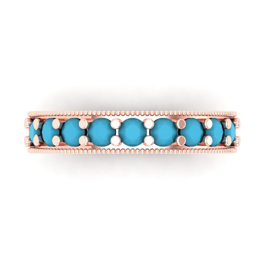 0.81 cttw Simulated Turquoise Round Cut Rose Gold Eternity Wedding Band