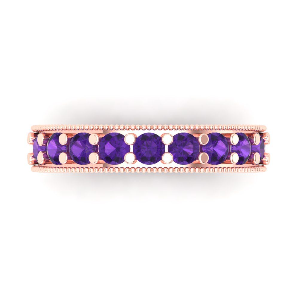 0.81 cttw Natural Amethyst Round Cut Rose Gold Eternity Wedding Band