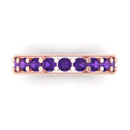 0.81 cttw Natural Amethyst Round Cut Rose Gold Eternity Wedding Band