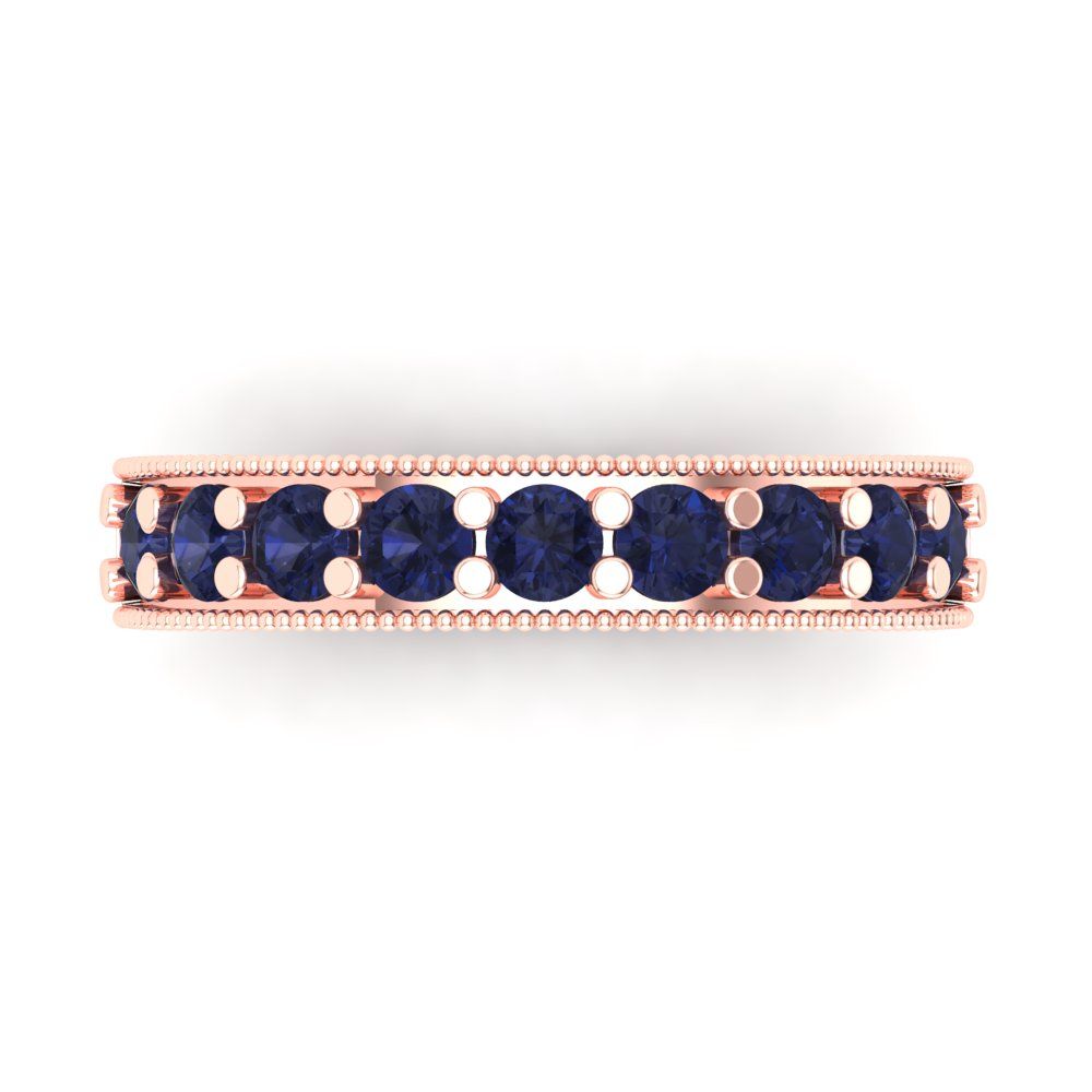 0.81 cttw Simulated Blue Sapphire Round Cut Rose Gold Eternity Wedding Band